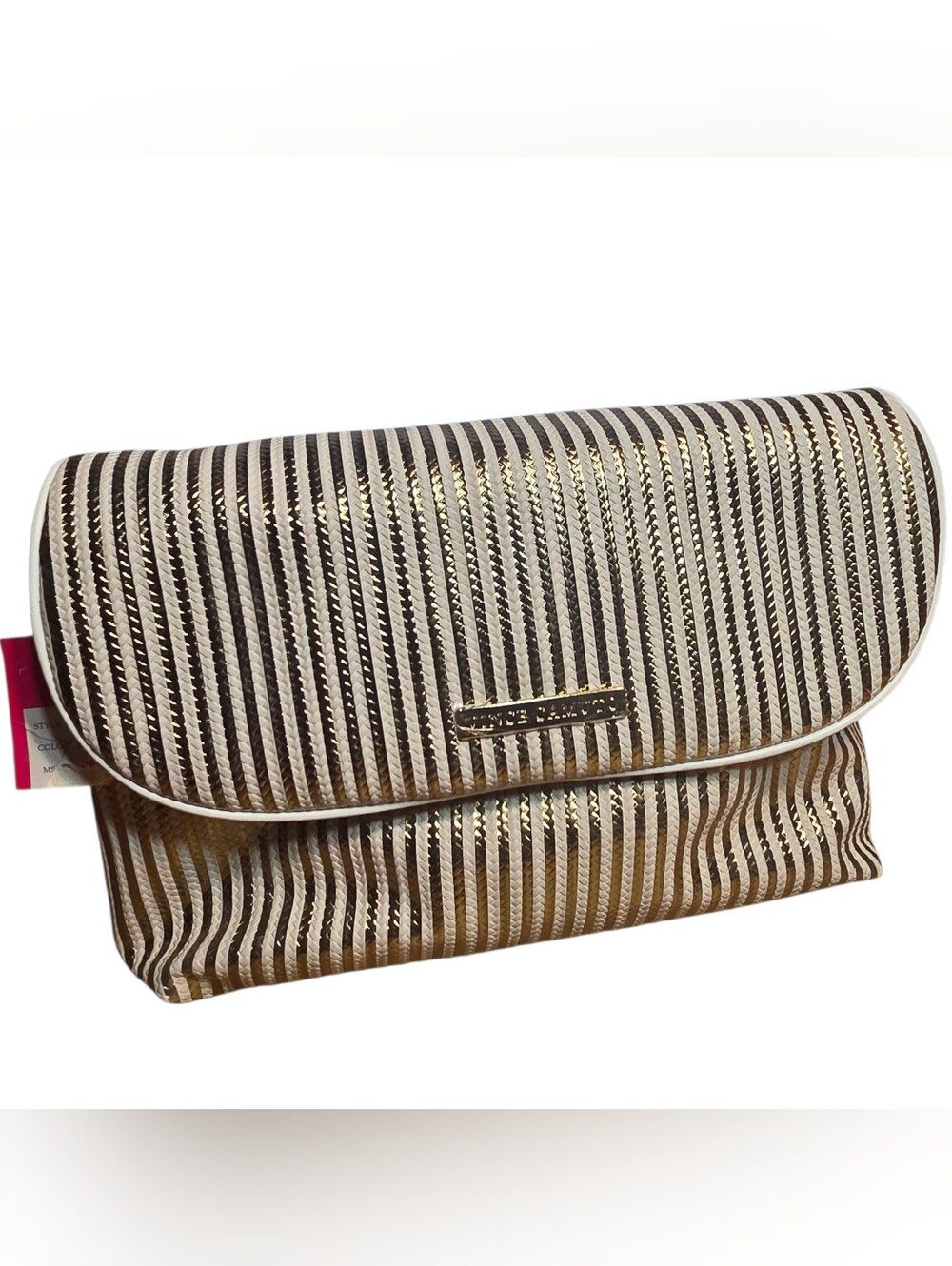 Vince Camuto Bag Makeup Clutch Gold Cream Stripes NWT